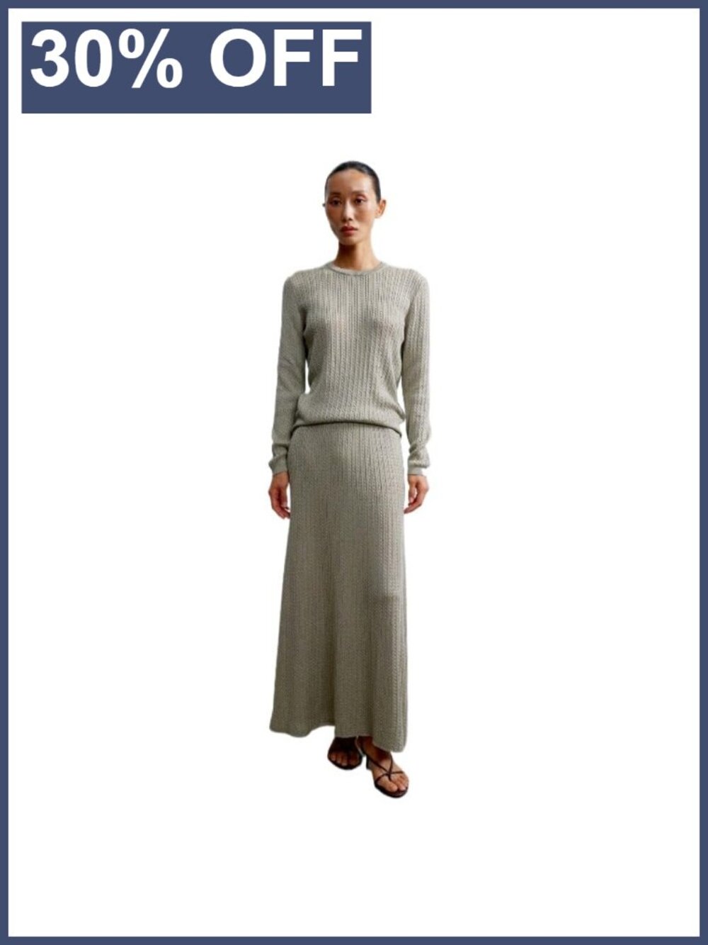 Womens Knit Two-Piece Set Long Sleeve Slim Top & Long Skirt Retro Cotton